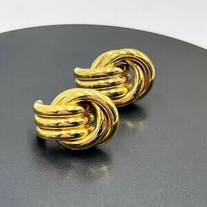 Chunky Intertwined Woven Love Knot. Gold Pierced Door knocker Earrings